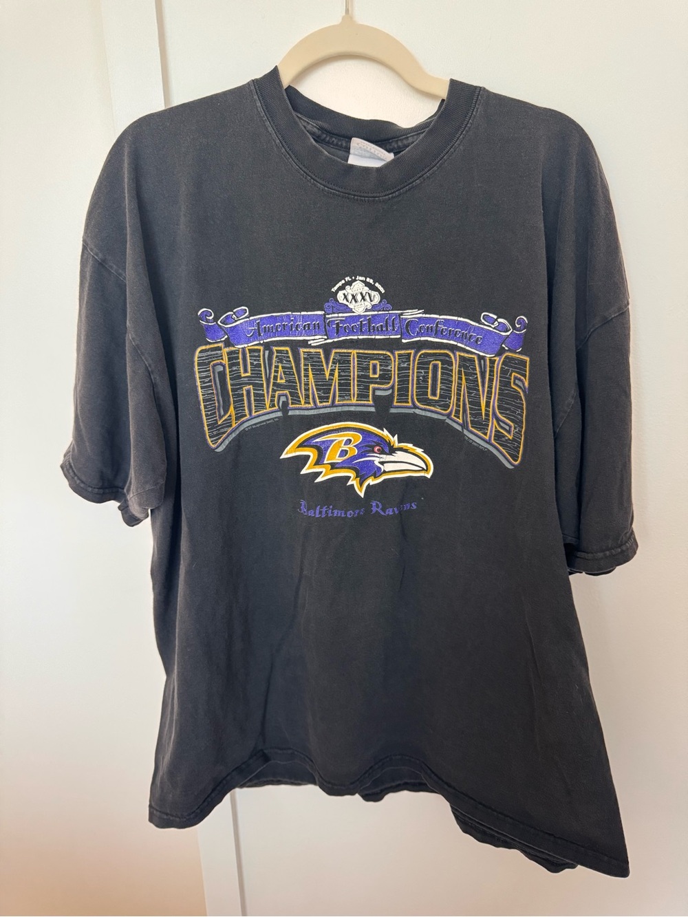 Vintage 2001 Baltimore Ravens AFC Champions Super Bowl XXXV Tee XXL Black Gildan